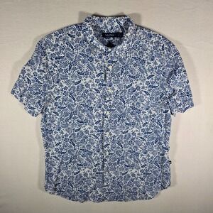 Nautica Men's L Blue White Floral Hawaiian Short Sleeve Button Up Shirt‎